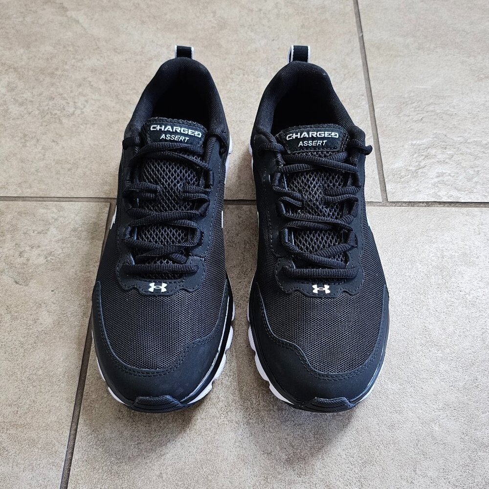 Under Armour Charged Assert 9 Mens Size 11 Black White Running Fitness Shoes